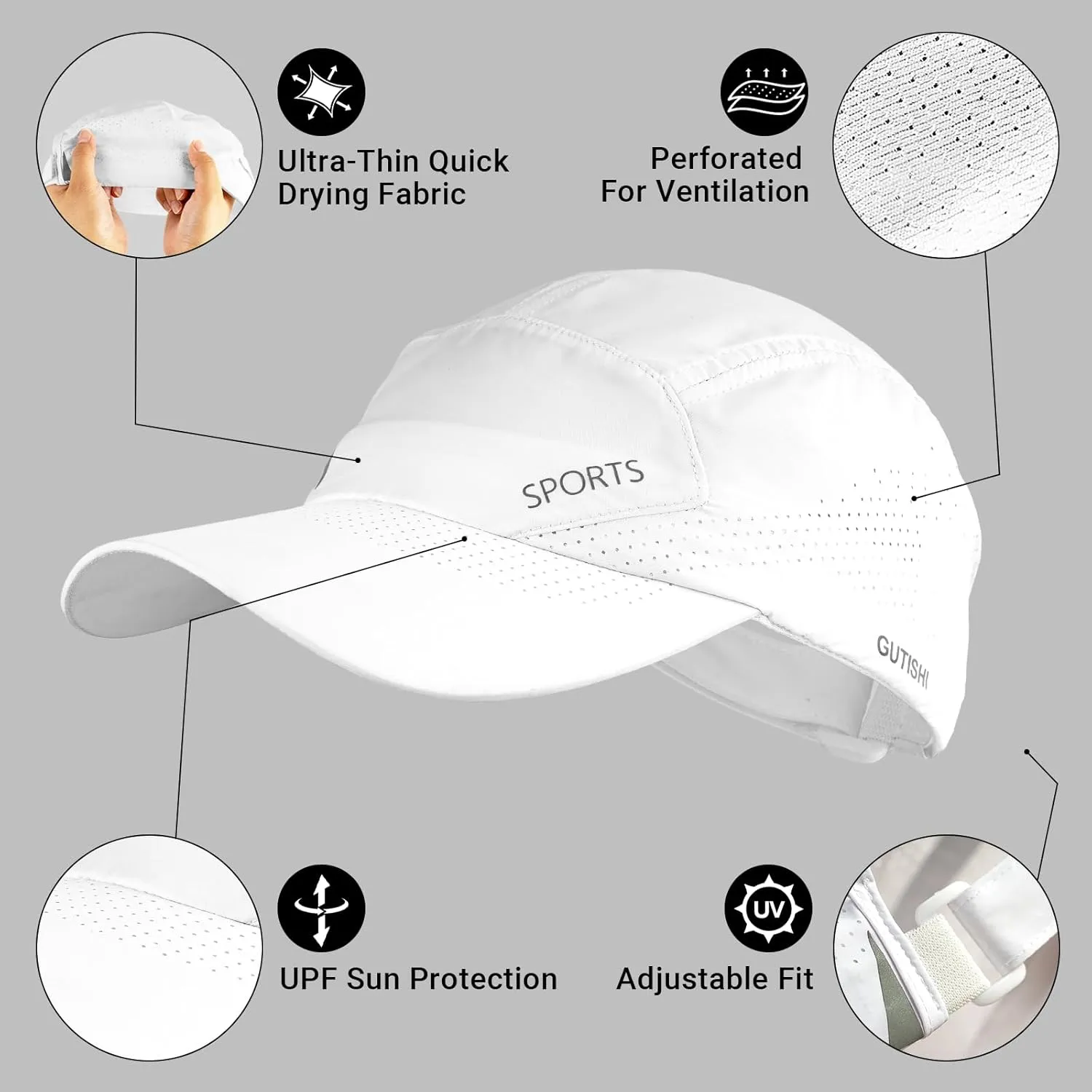 Quick Dry Running Hat Adjustable Cooling Baseball Hat Breathable Sport Cap Reflective UPF 50  Run Hats for Womens Men