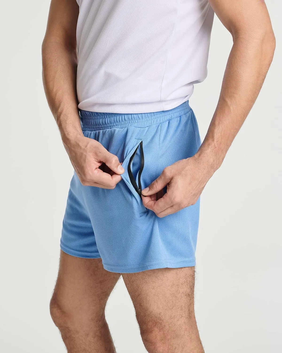Real Essentials 4 Pack: Men's Mesh 7"/ 5"/ 3" Athletic Zipper Shorts Workout Gym Running Basketball (Big and Tall Available)