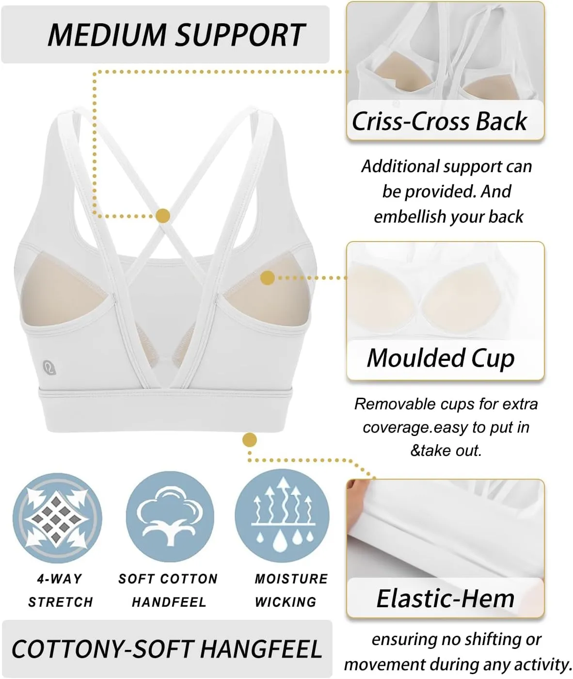RUNNING GIRL Sports Bras for Women High Support, High Impact Strappy Sports Bra Moulded Cup Workout Bra