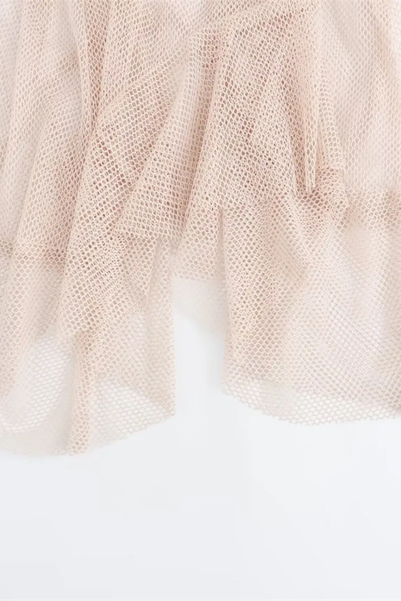 Sexy Solid Color Fringed Trim Hollow Out Patchwork Mesh V Neck Sleeveless Dresses