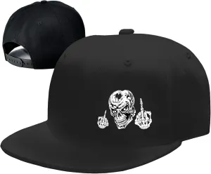 Skull Flat Bill Hats for Men Snapback Hats Adjustable Fitted Flat Brim Black Baseball caps for Men Cool Hip Hop Cap