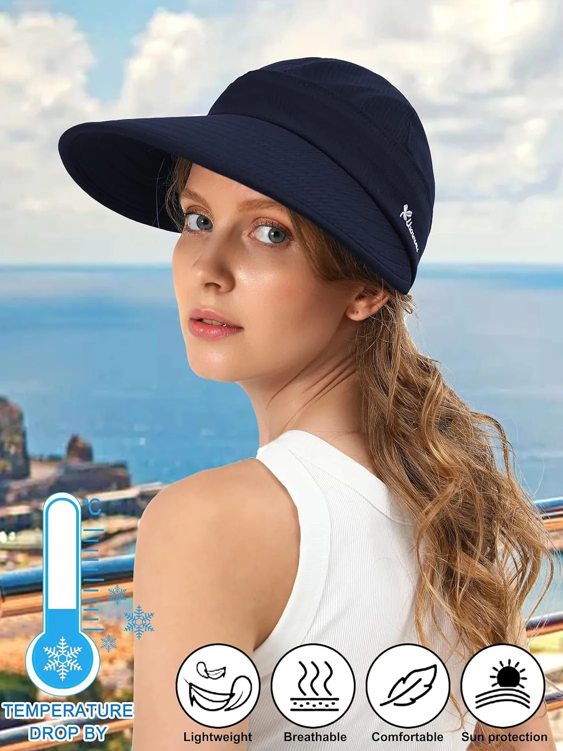 Sun Hats for Womens Wide Brim Visor UV Protection Dual Purpose Hat for Beach Summer Packable Cap