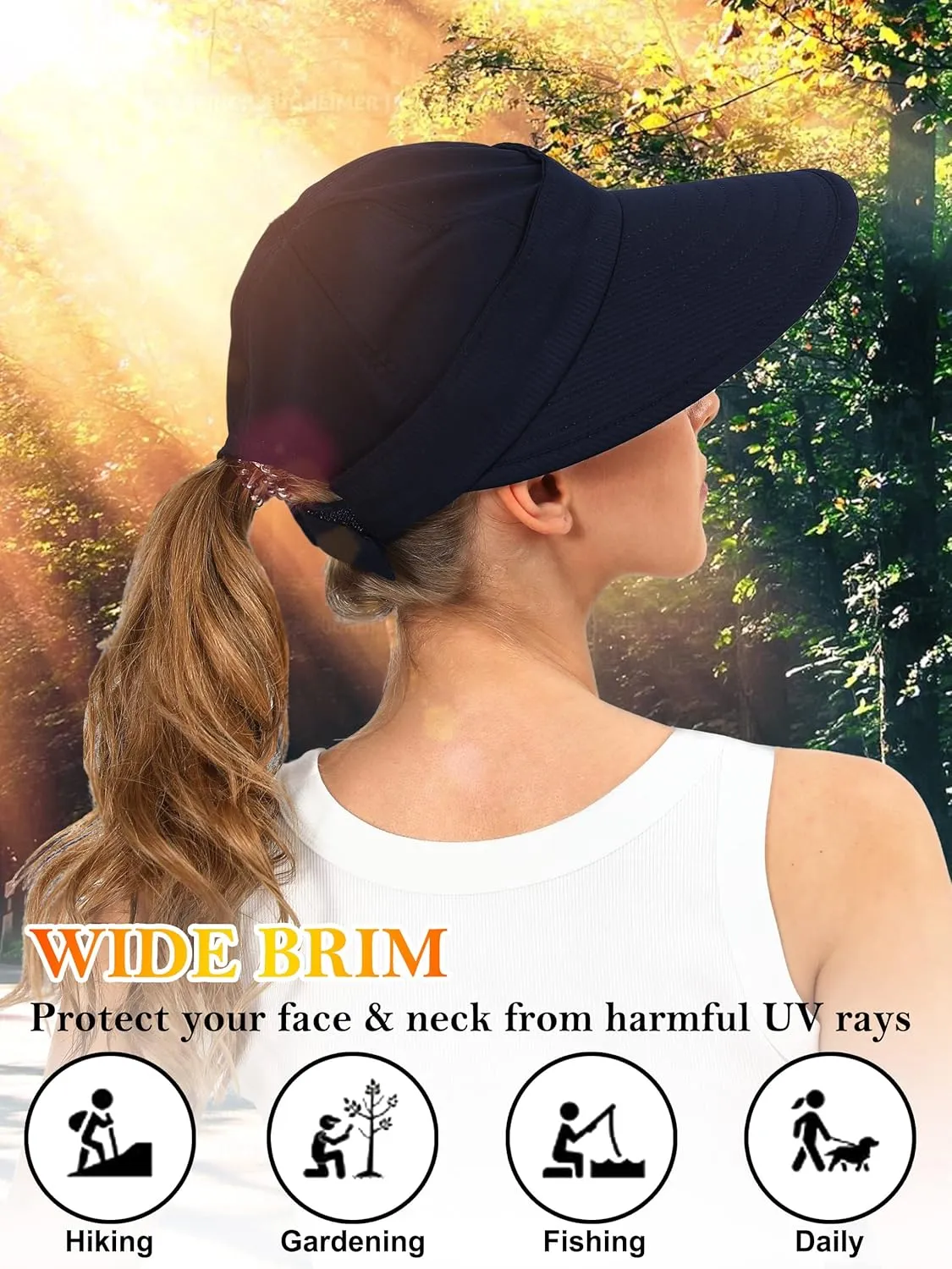 Sun Hats for Womens Wide Brim Visor UV Protection Dual Purpose Hat for Beach Summer Packable Cap
