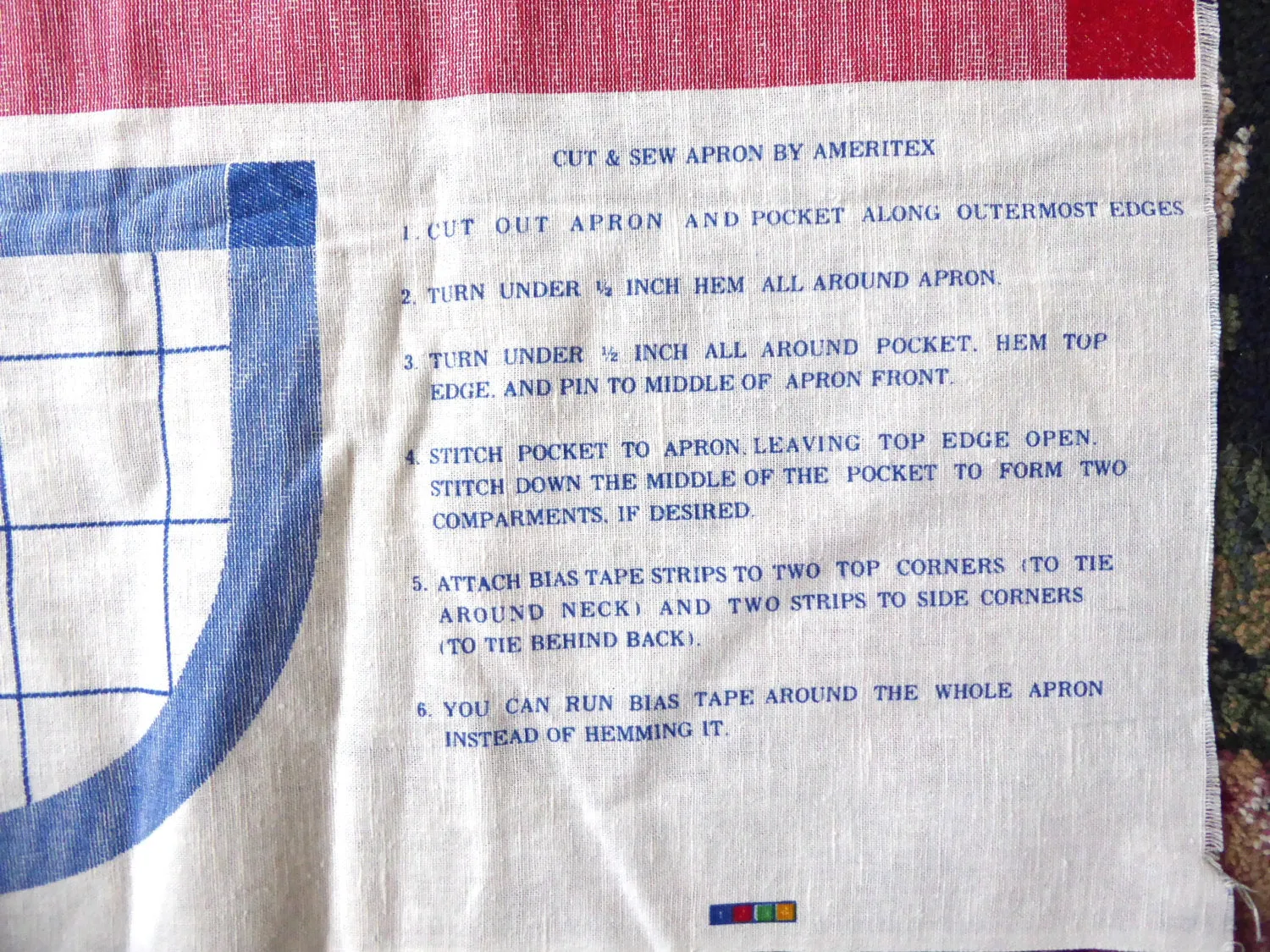 Vintage Cut And Sew Apron Ameritex Red White Blue 1980s Country Pantry DIY Apron