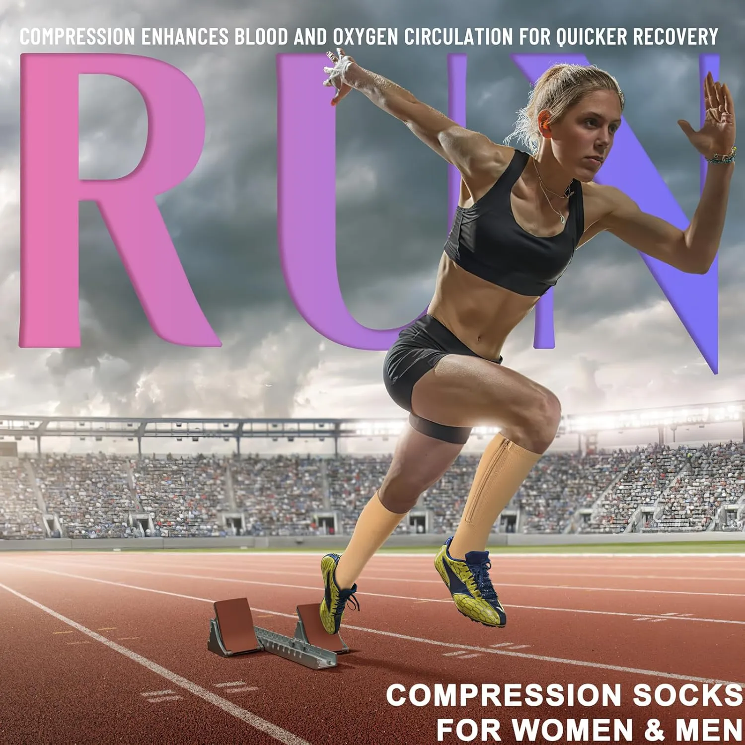Zipper Compression Socks - 2 Pairs Open Toe Compression Stockings for Men Women 15-20mmHg,Suit for Running, Sport